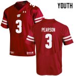 Youth Wisconsin Badgers NCAA #3 Reggie Pearson Red Authentic Under Armour Stitched College Football Jersey SJ31D65IA
